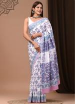 Cotton White Daily Wear Printed Saree